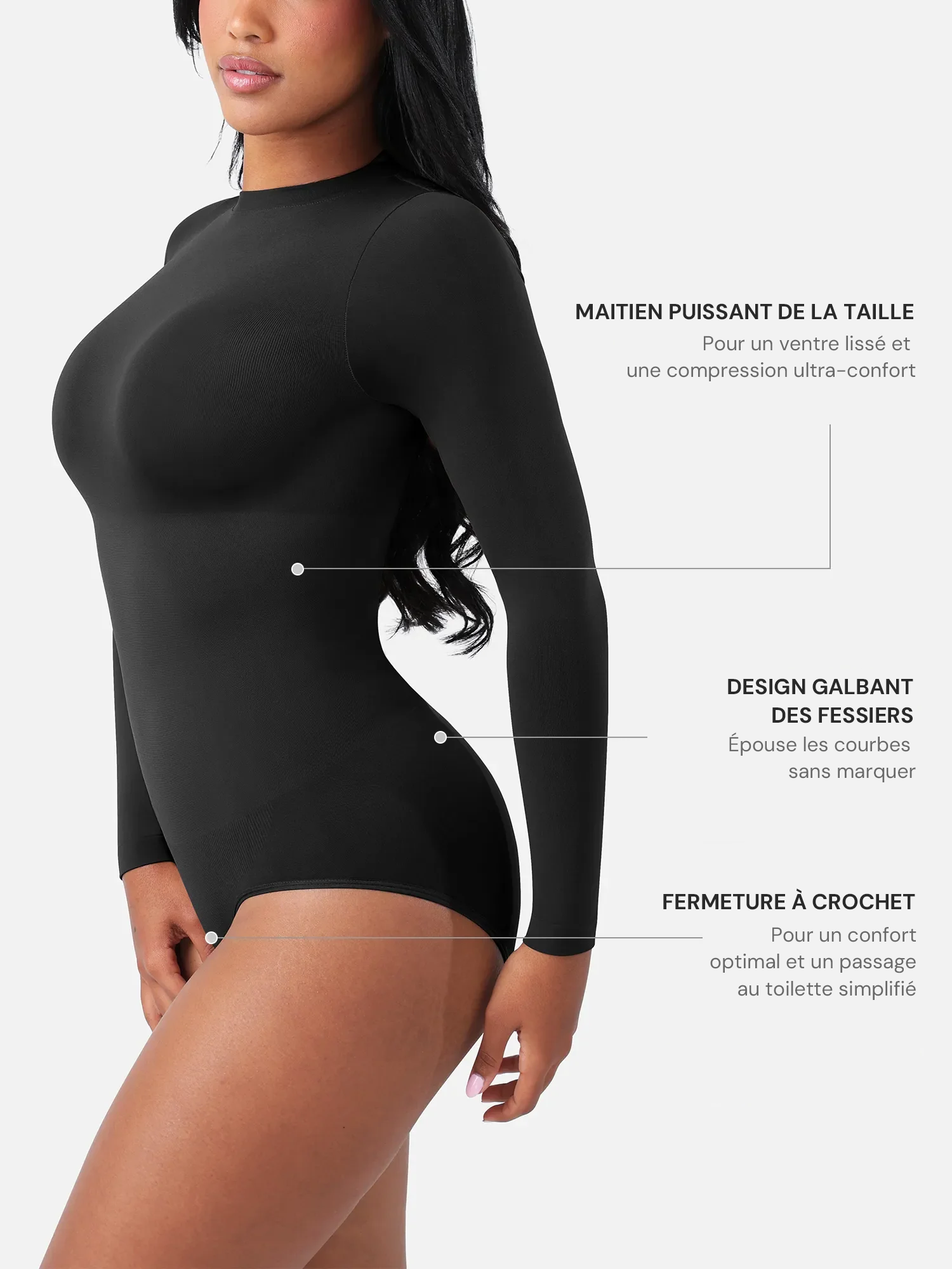 Body Gainant Sculptant Manches Longues Col Rond