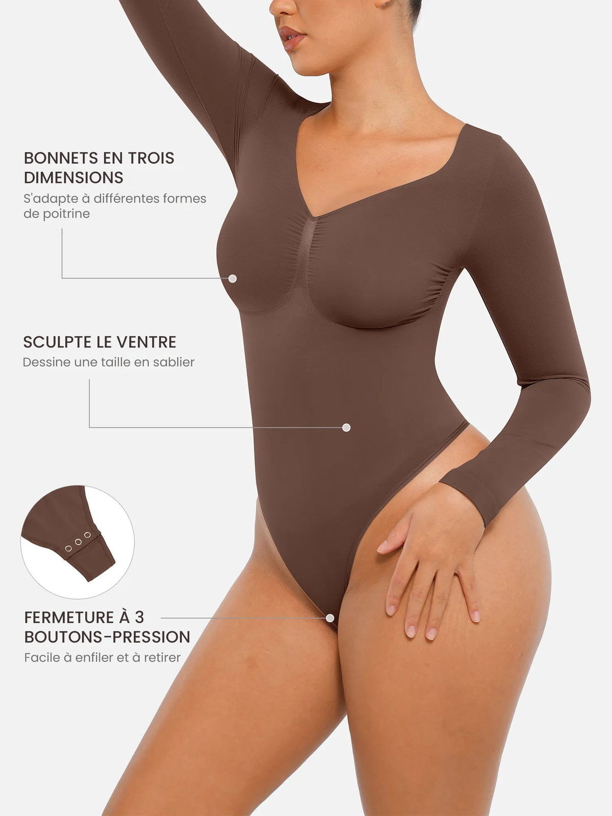 Body Gainant Sculptant Manches Longues Seconde Peau