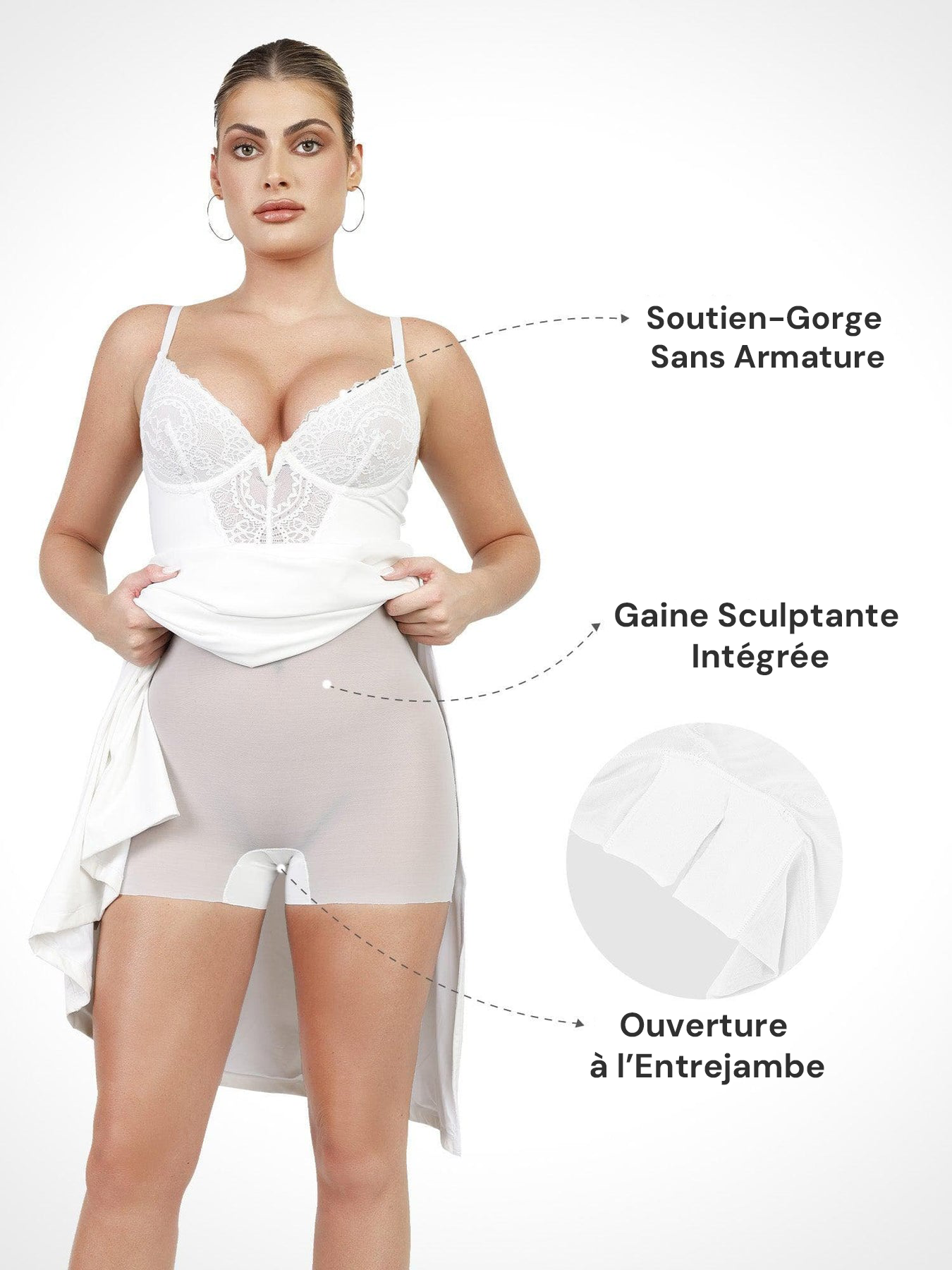 Robe Gainante Sculptante à Dentelle Col V