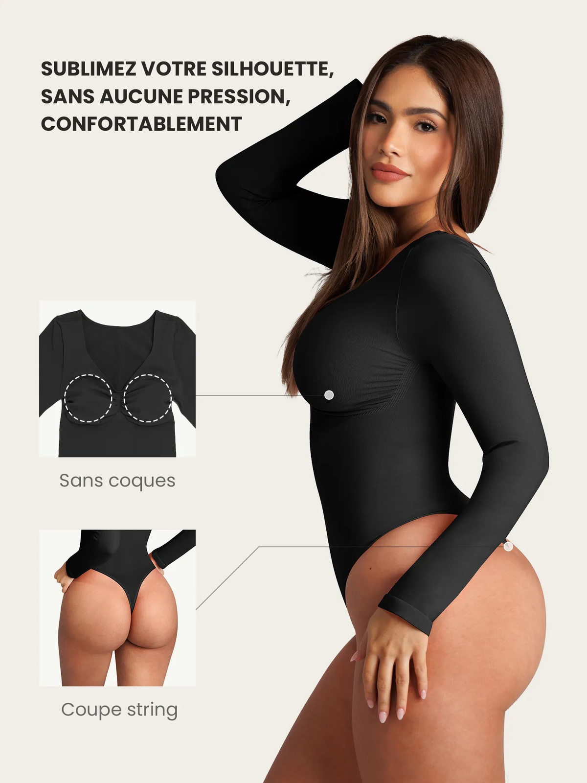 Body Gainant Sculptant Manches Longues Seconde Peau