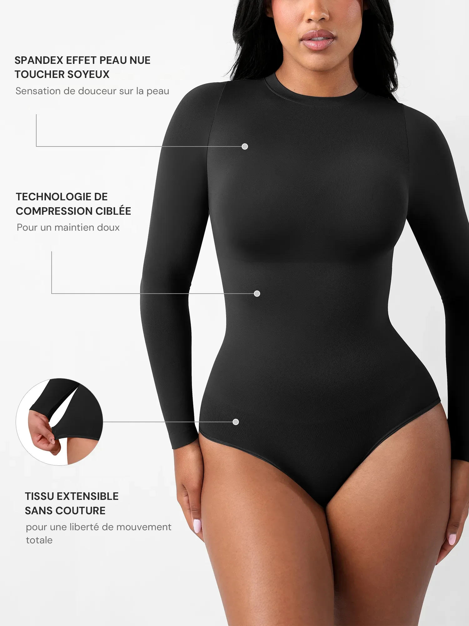 Body Gainant Sculptant Manches Longues Col Rond